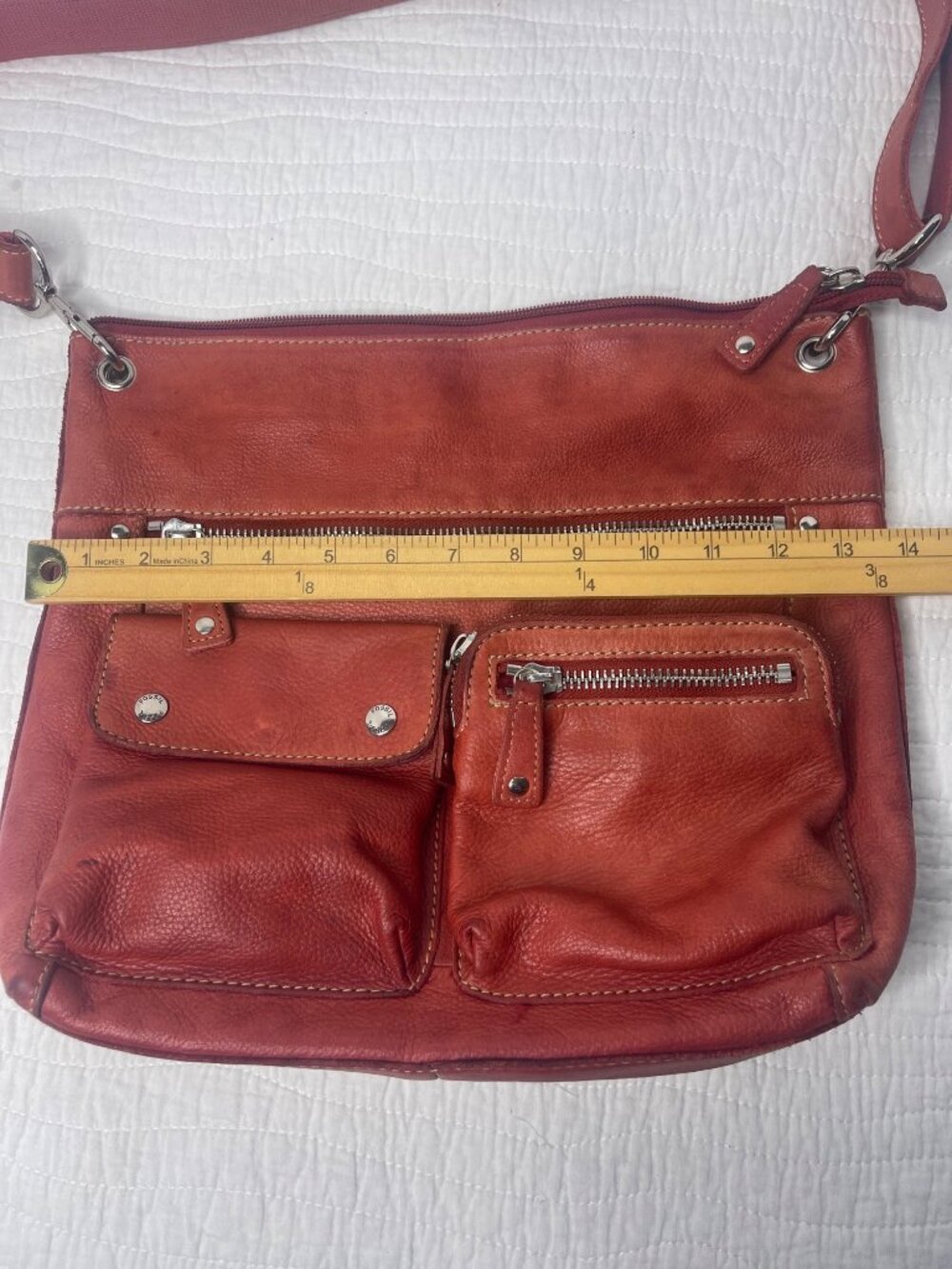 Vintage Fossil Sutter Soft Pebbled Leather Crossbody Red Everyday Purse Bag - Picture 15 of 15